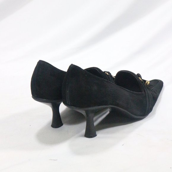 STEVEN Black Suede Bow Front Point Toe Heels - Picture 3 of 8